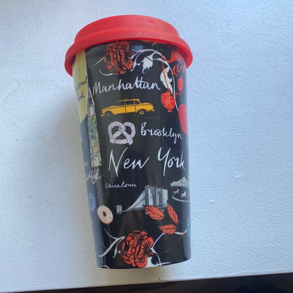 Anthropologie New York ceramic coffee tumbler